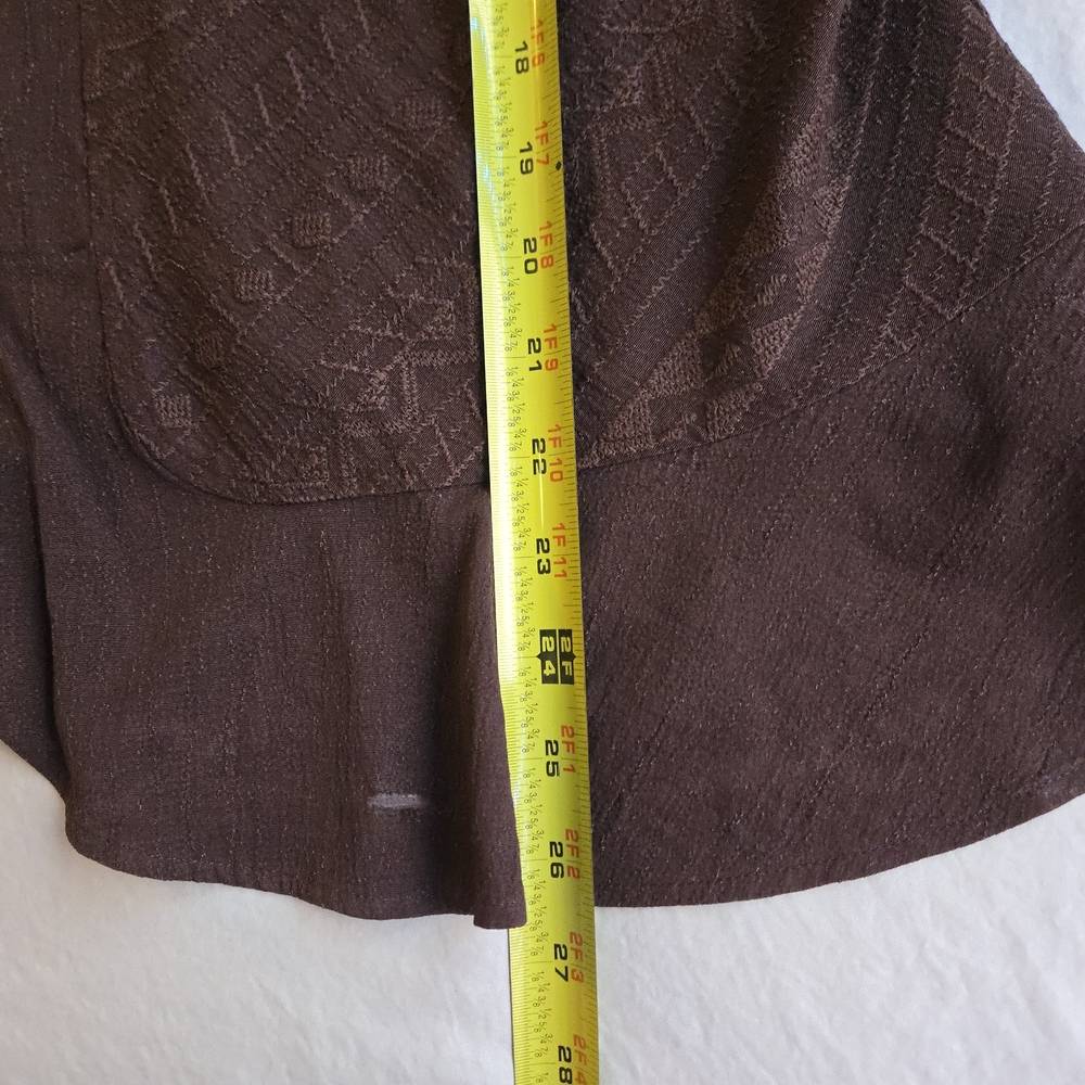 Coldwater Creek Walnut Brown Embroidered Peplum Button Up Blouse - Picture 8 of 13